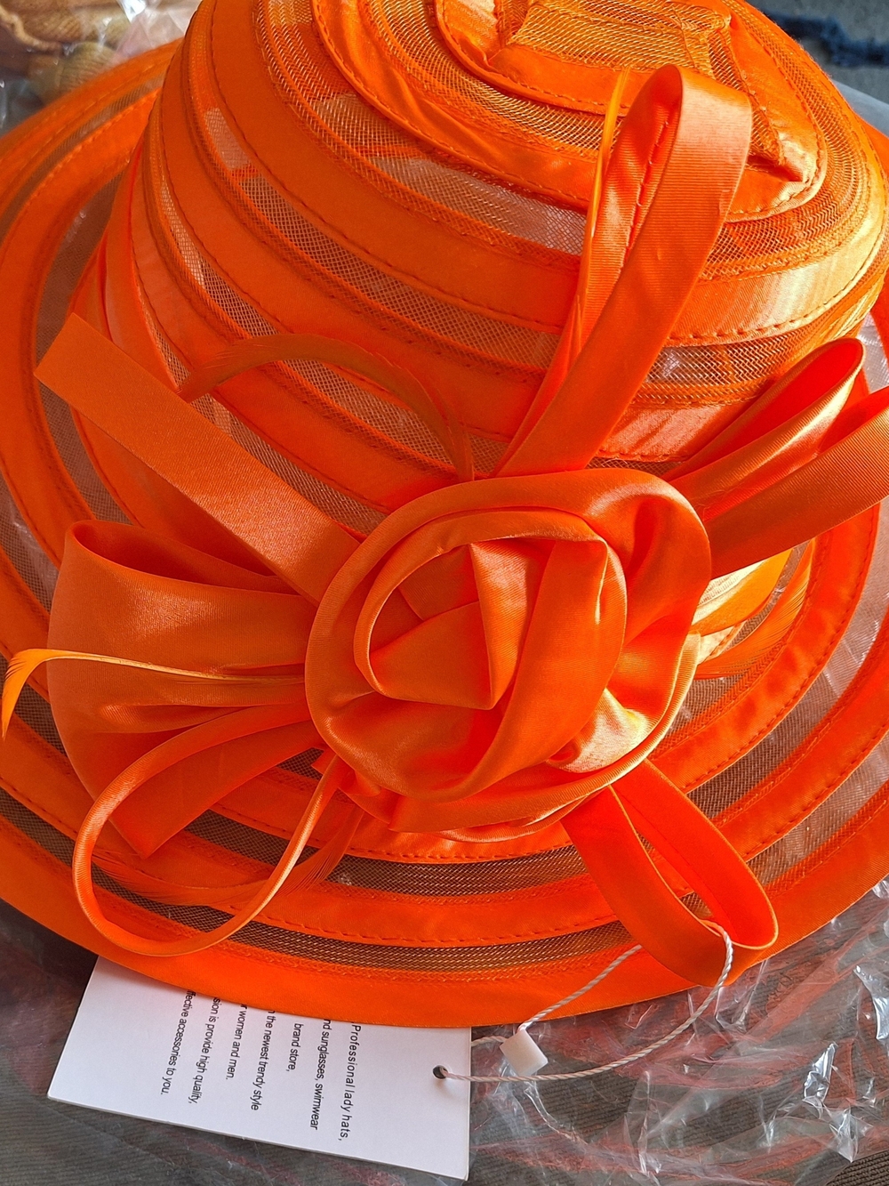 Elegant Orange Women's Satin Flower Hat